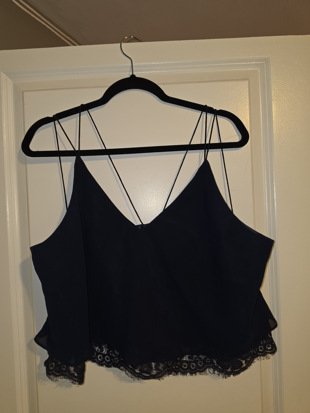 NAVY BLUE Lace-Trim Spaghetti Strap Cami Top